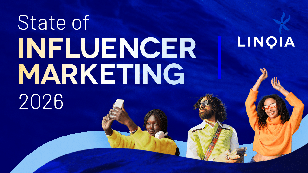 Cover of the report State of the Influencer Marketing 2026. Blue ocean background with 3 influencers